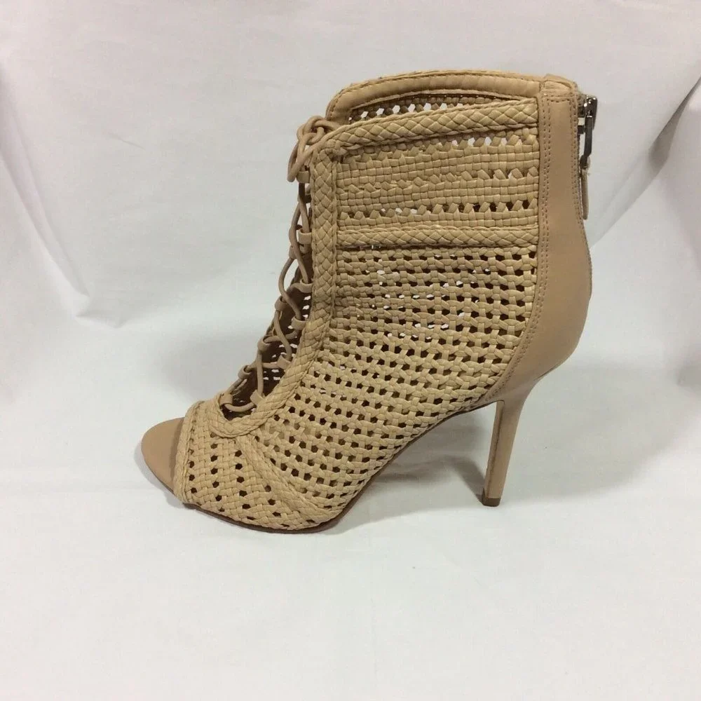 Sam Edelman Abbie Woven Heels Tan Strappy Exposed Back‎ Zip